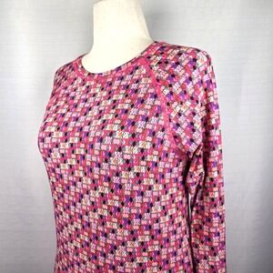 Title Nine Rash Guard Sun Top Women Large Pink Geometric Long Sleeve Rouched